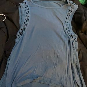 darkish blue top with design